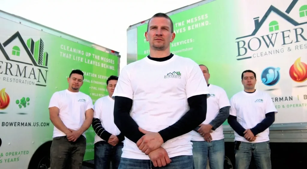 Bowerman Team taking a pose infront of their work truck