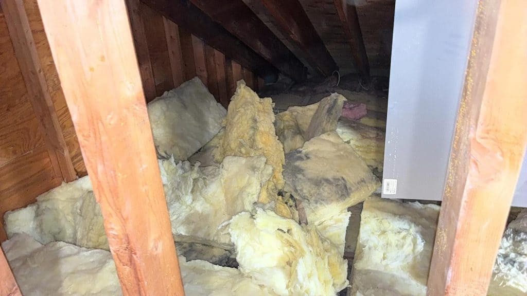 Fiberglass insulation batts installed between attic floor joists in Scarsdale, NY mold remediation job